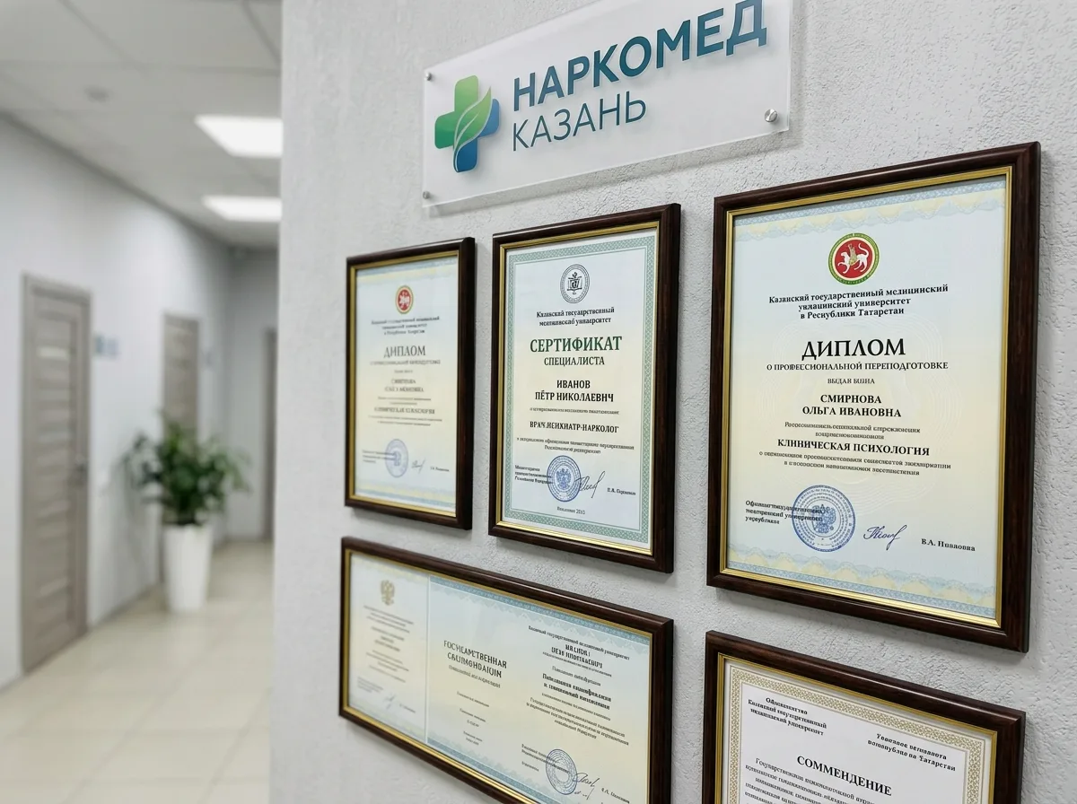Сертификаты специалистов наркологической клиники НаркоМед Казань — документы о квалификации врачей-наркологов и психиатров